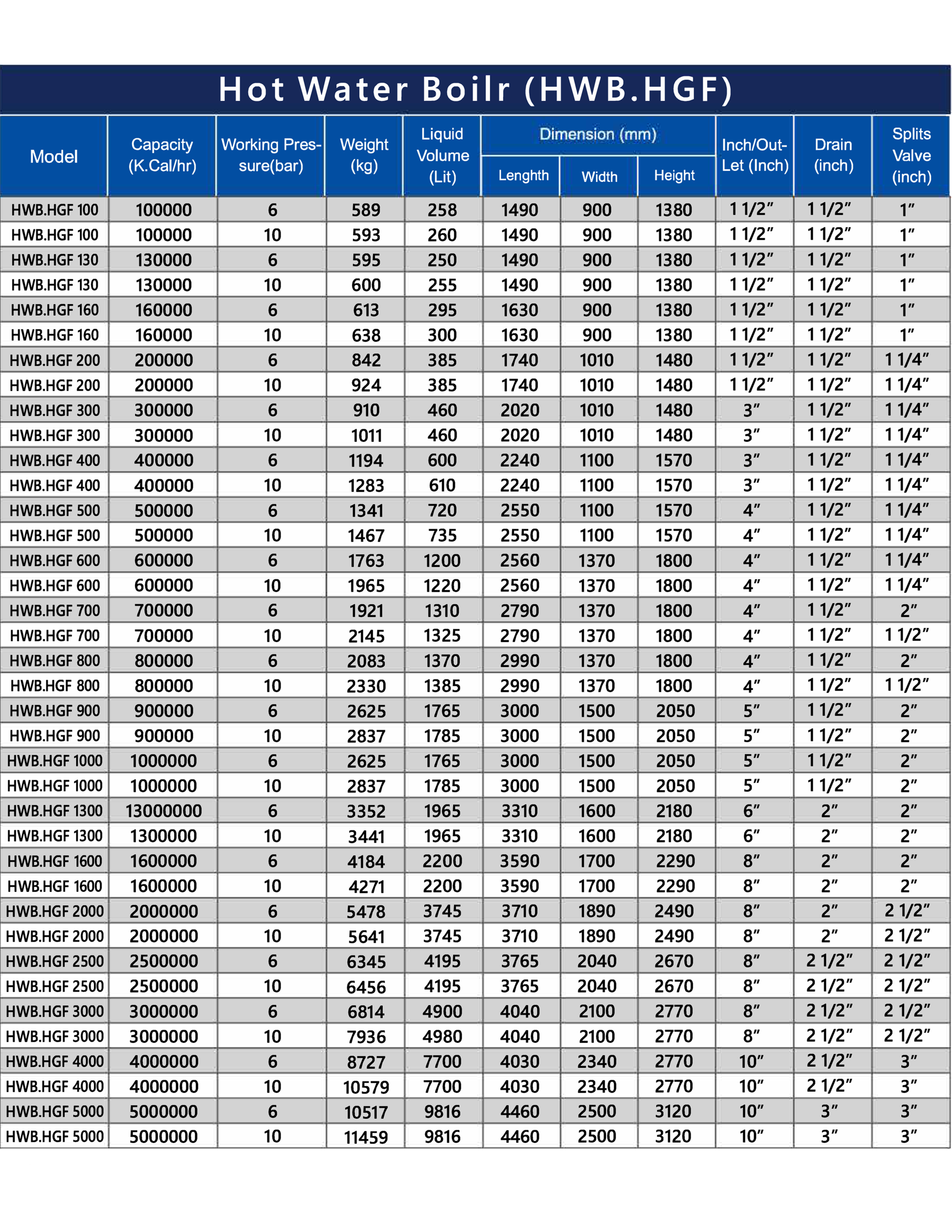 ظرفیت دیگ آب داغ حرارت گستر